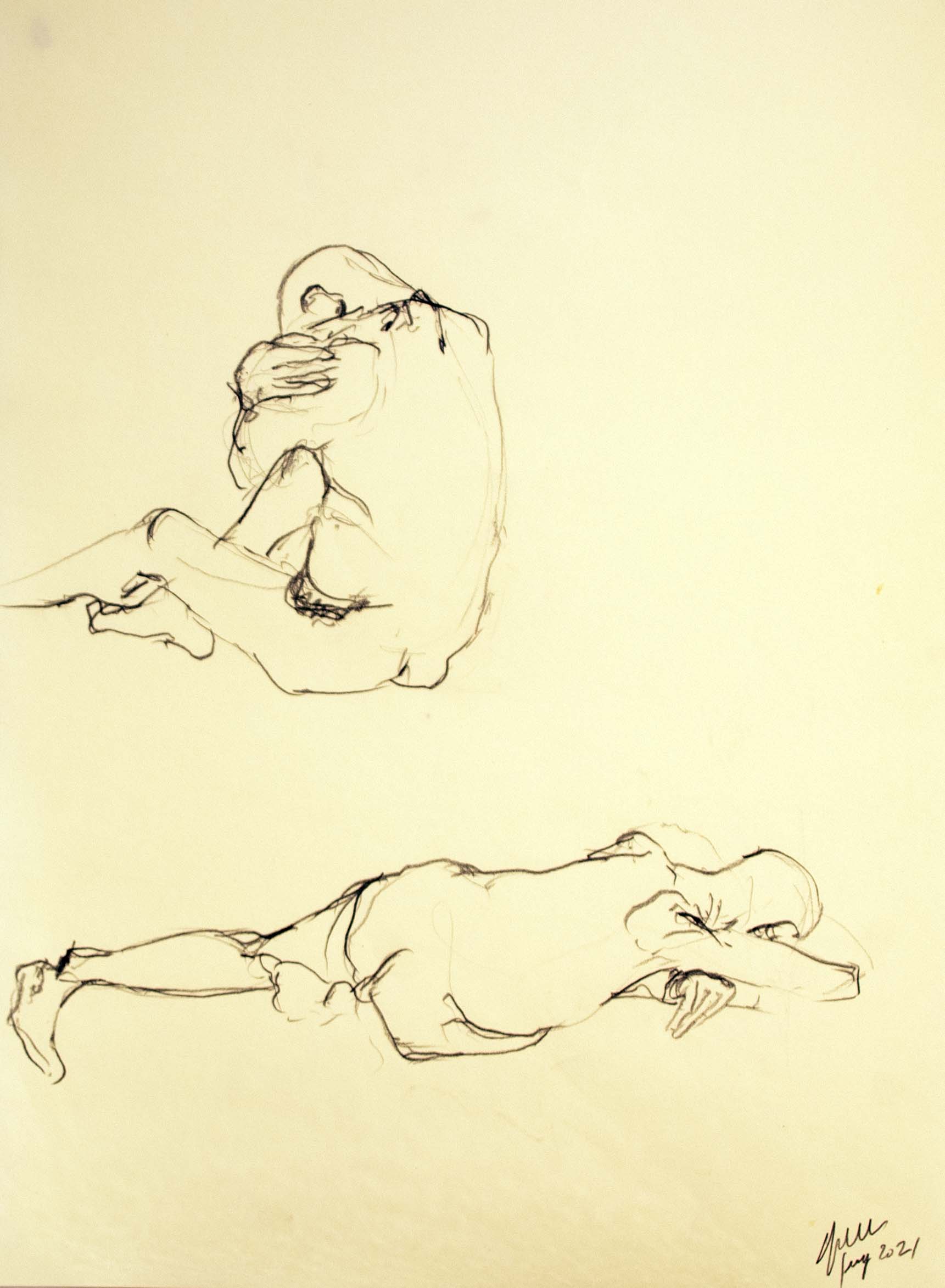 Dos homes 3 — Grafit i oli de llinosa sobre paper